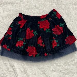 Janie and Jack Blue Velvet Skirt with Red Floral Design